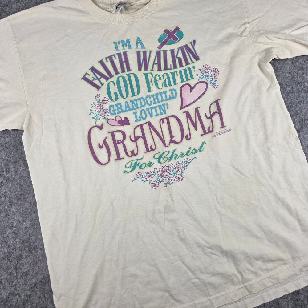 Vintage Murina Grandma Faith Christ T-Shirt Cream Single Stitch Religious USA XL